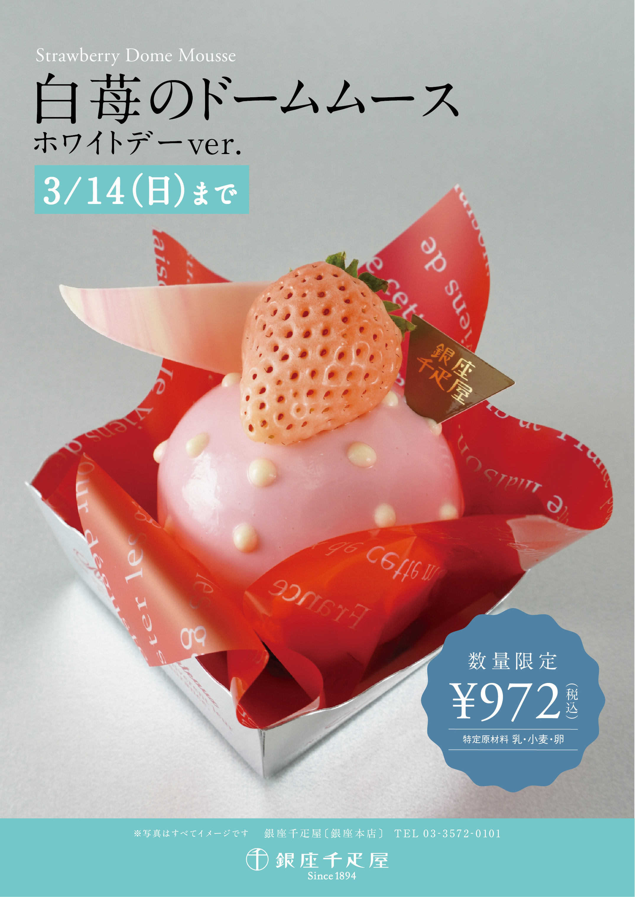 銀座千疋屋 各店舗 白苺のドームムース ホワイトデーver 期間 数量限定販売 銀座千疋屋 各店舗 白苺のドームムース ホワイトデーver 期間 数量限定販売